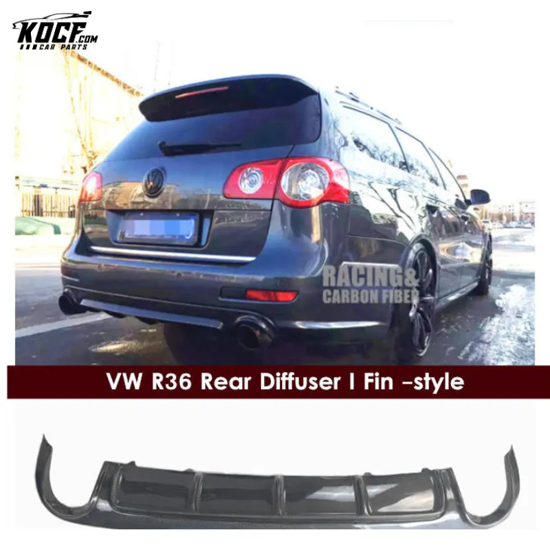 2008-2011 Fin style carbon fiber rear diffuser valance lip for VW PASSAT R36