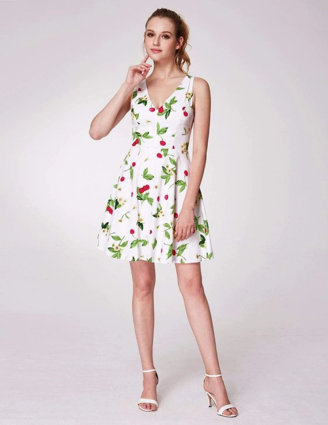 Alisa Pan V Neck Cherry Print Summer Dress