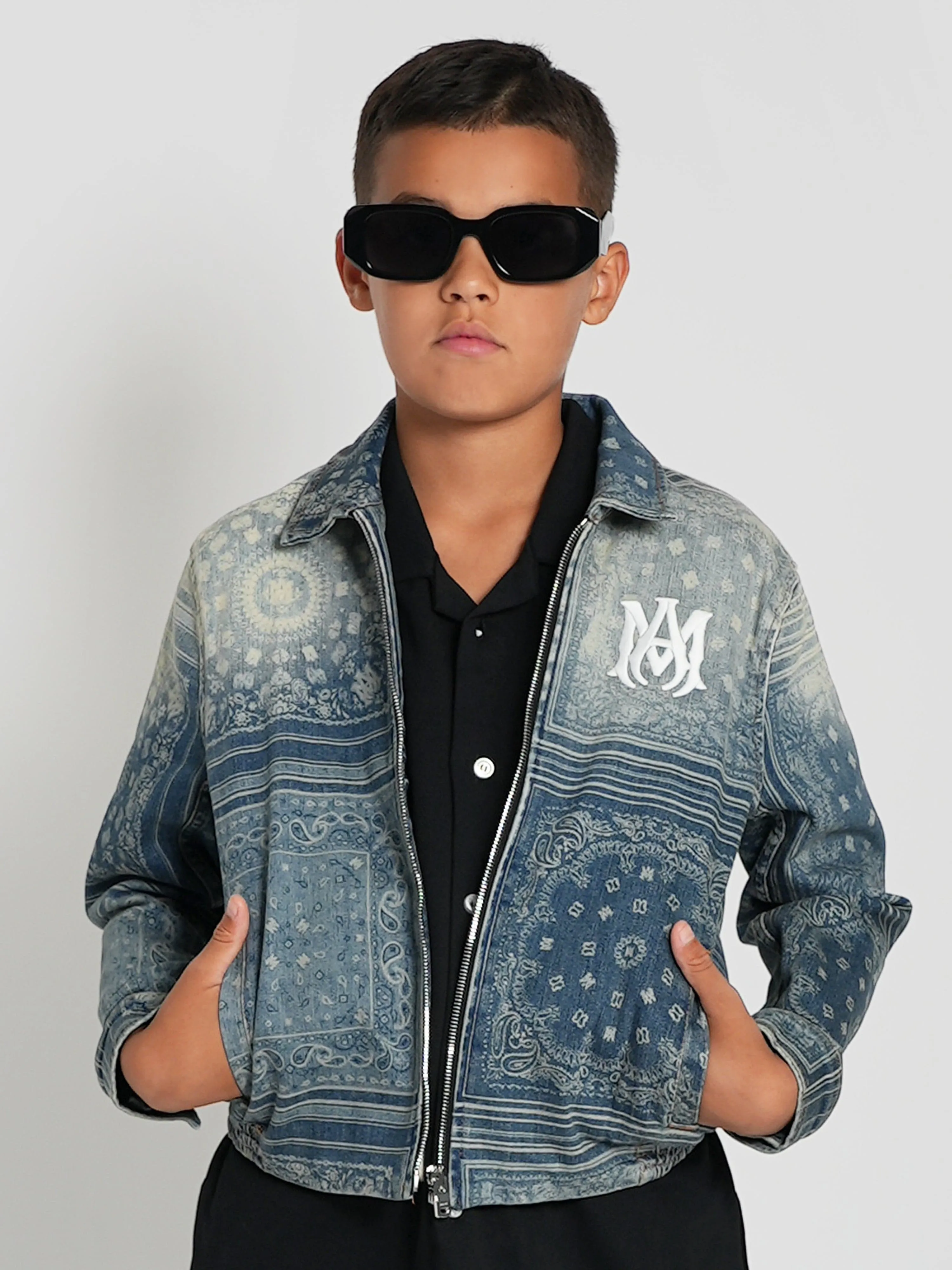 Amiri Kids MA Bandana Zip Jacket in Blue