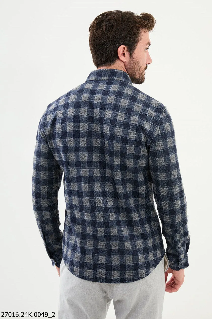 Blue-Gray Plaid Shirt.