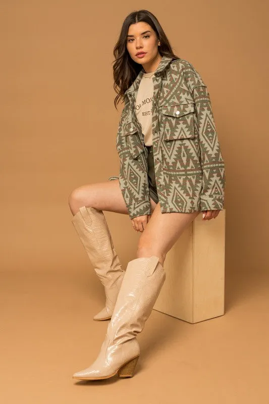 Cactus Desert Aztec Print Shacket