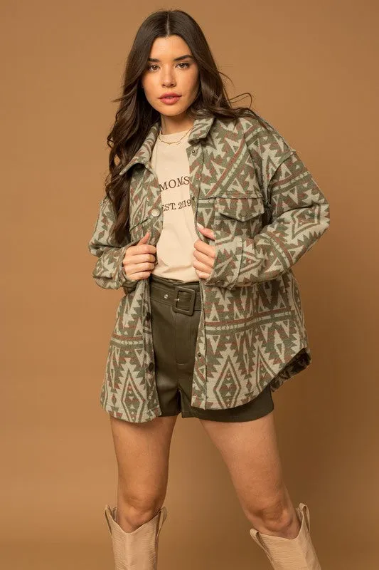 Cactus Desert Aztec Print Shacket