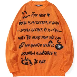 Cartoon Letter Print Pullover Crew Neck Sweater