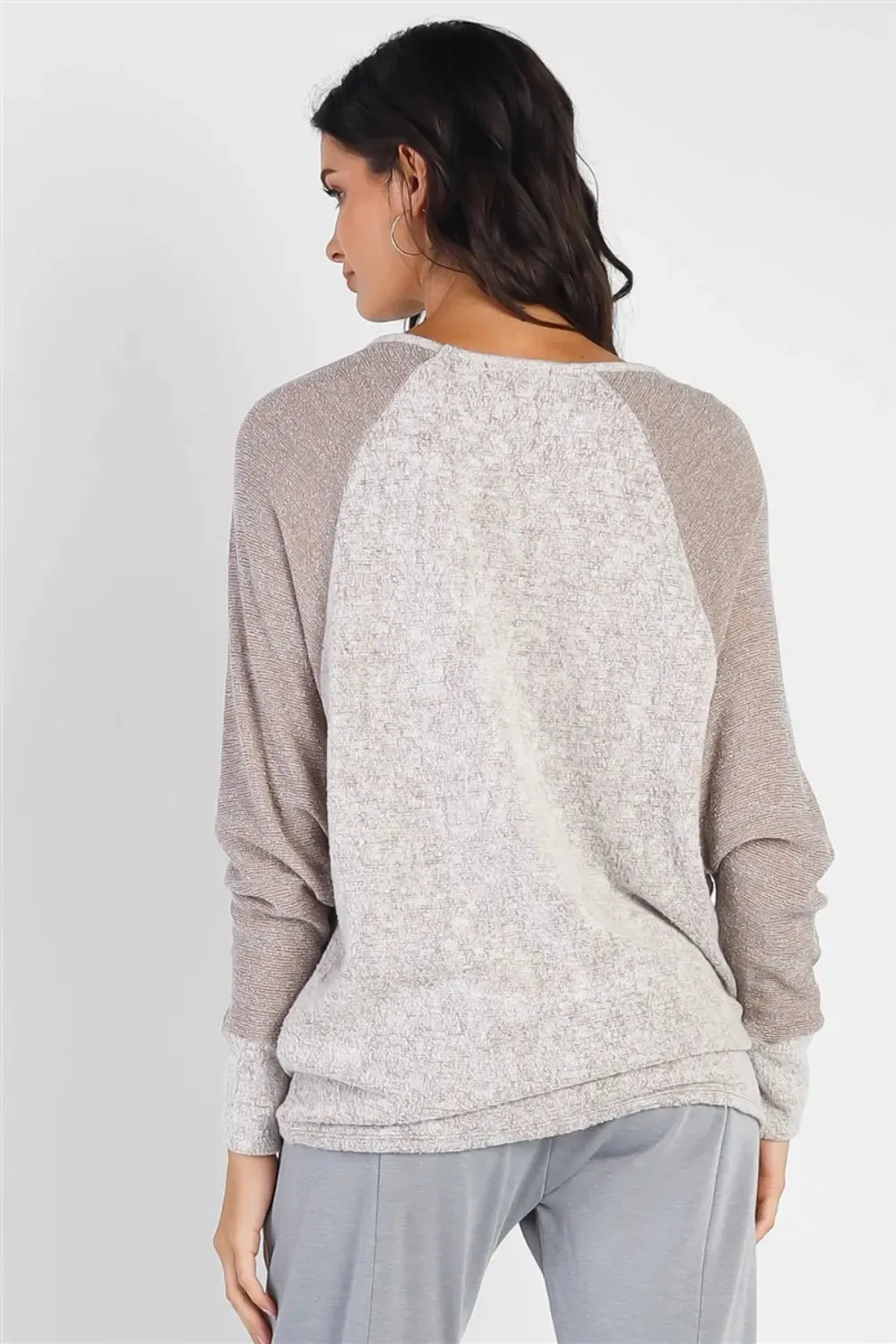 Cherish Apparel Round Neck Long Sleeve Contrast Top