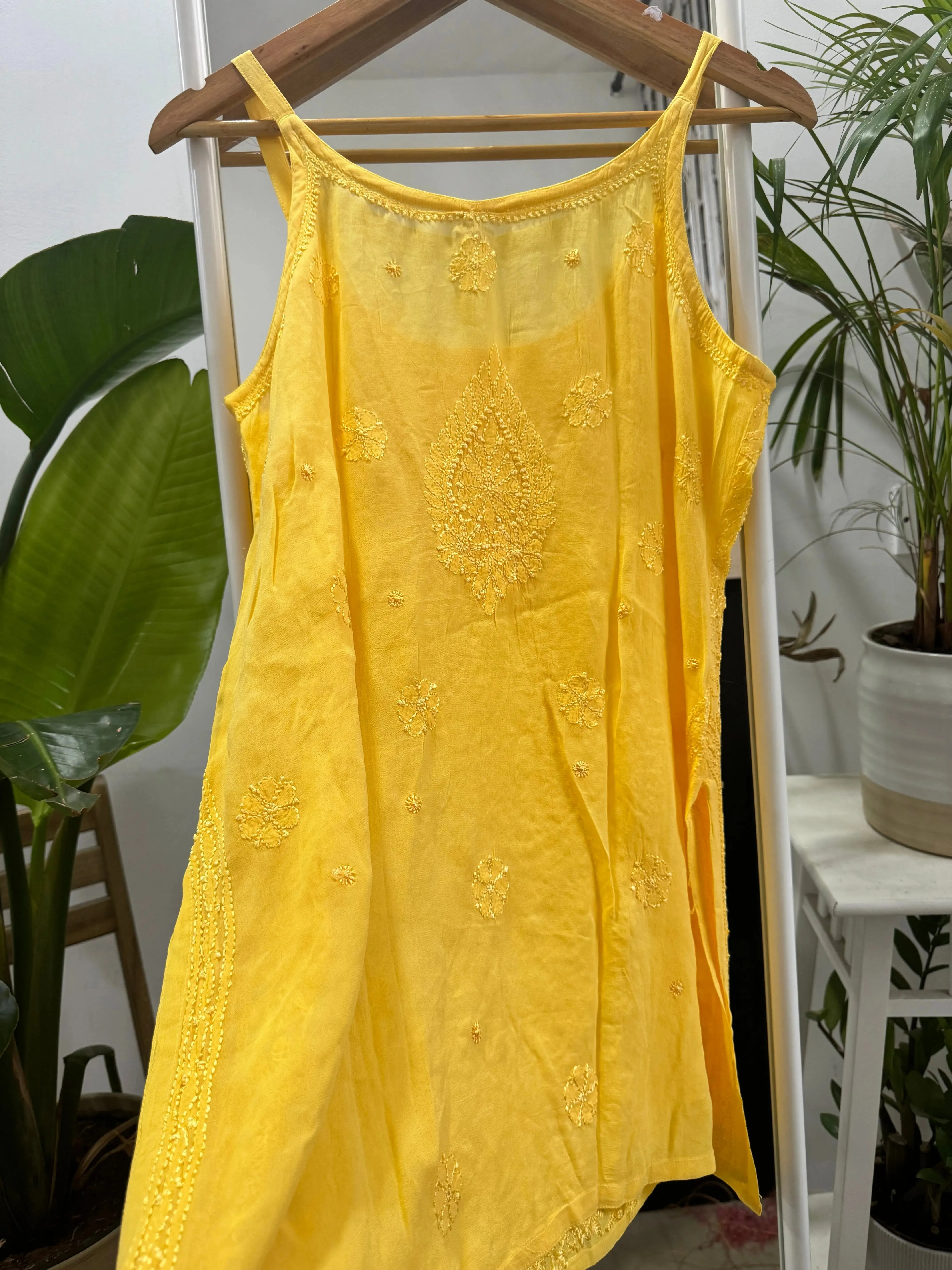 Chikankari Noodle Strap short Top in Yellow