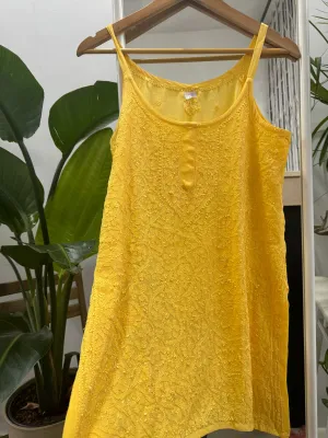 Chikankari Noodle Strap short Top in Yellow