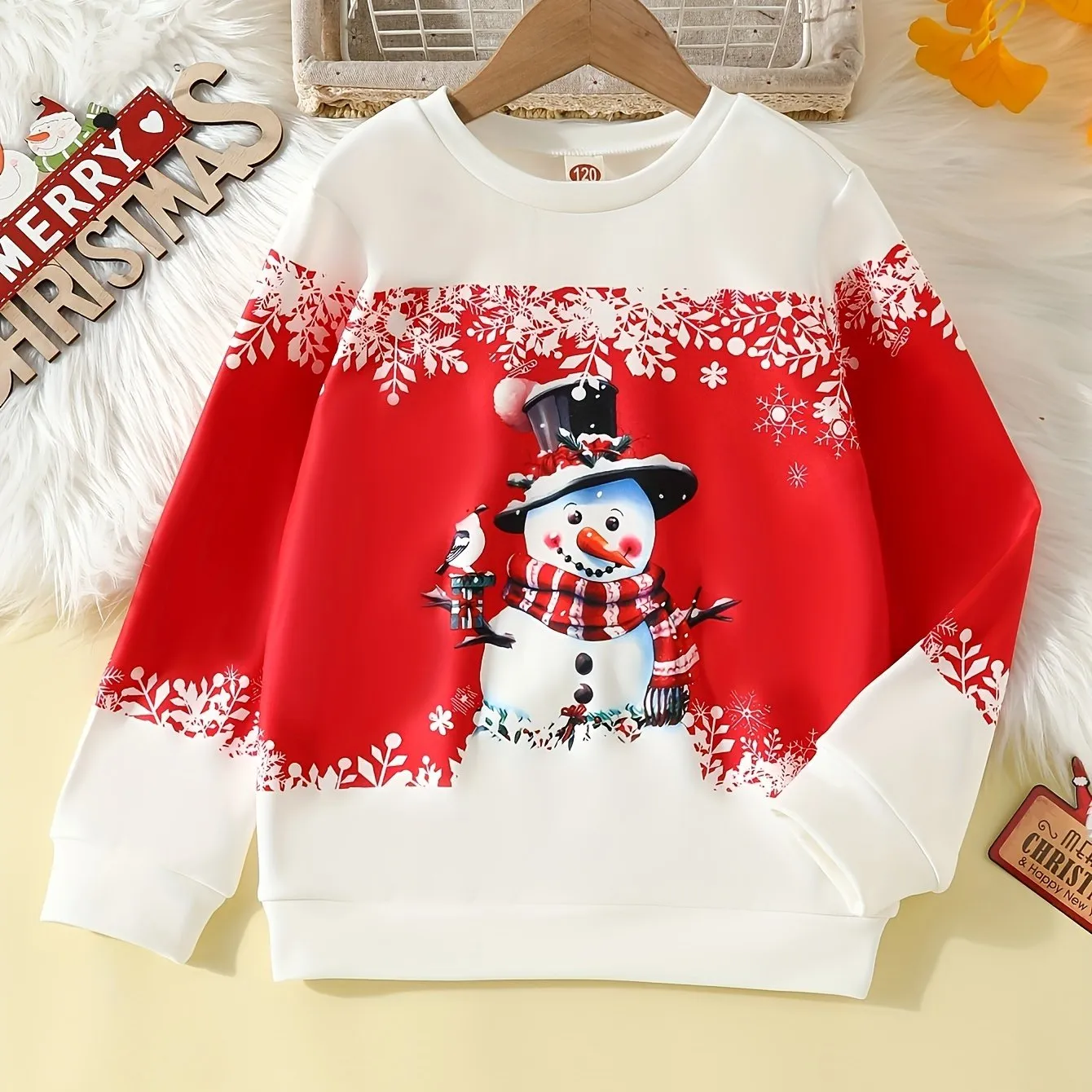 Christmas Snowman Graphic Print Boys Warm Sweatshirt: Thick And Cozy Top For Spring Fall Winter Season