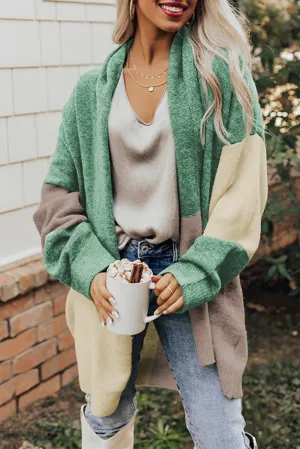 Chunky Green and Cream Cardigan