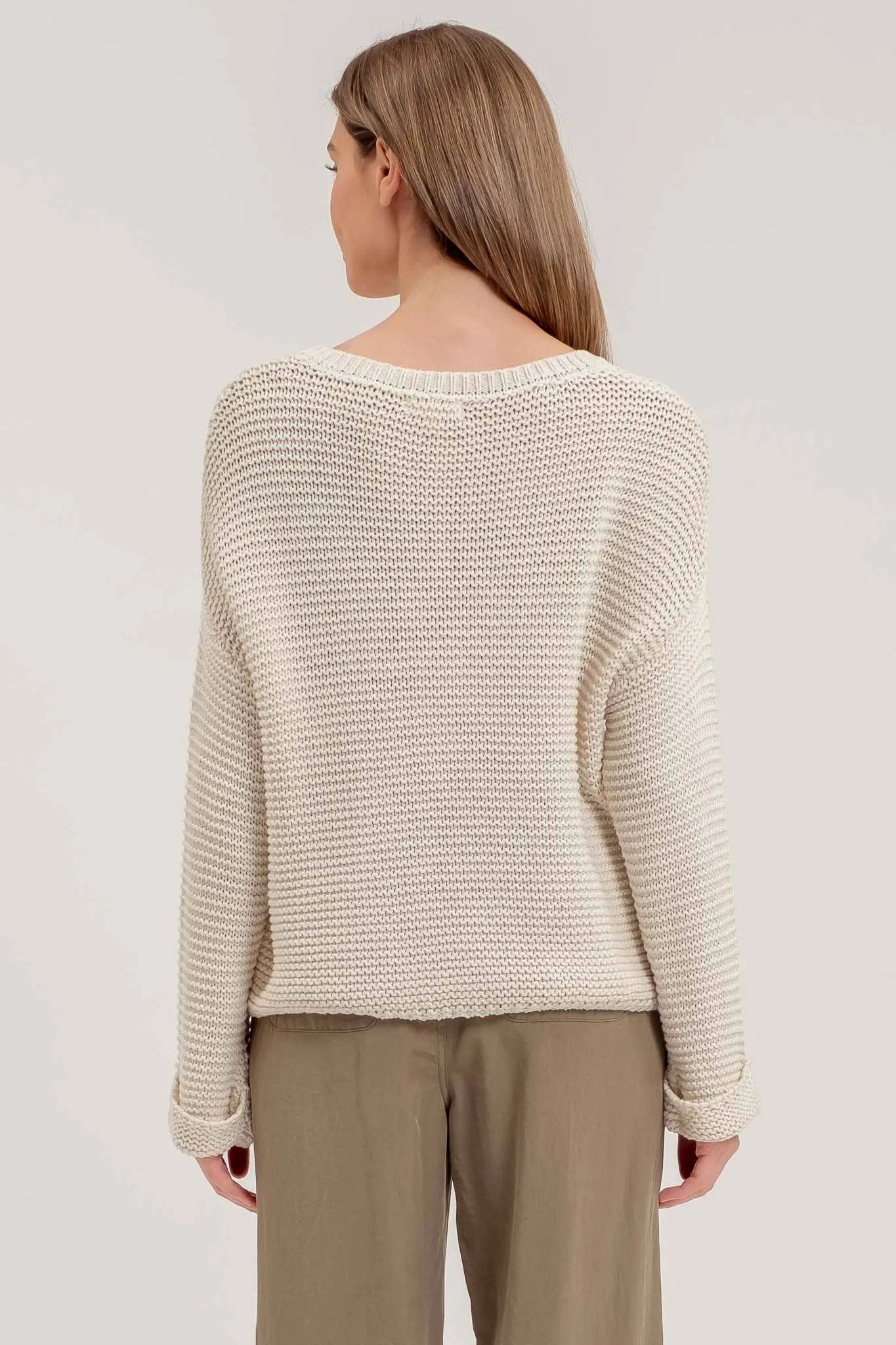 CHUNKY KNIT LONG CUFF SLEEVE PULLOVER SWEATER