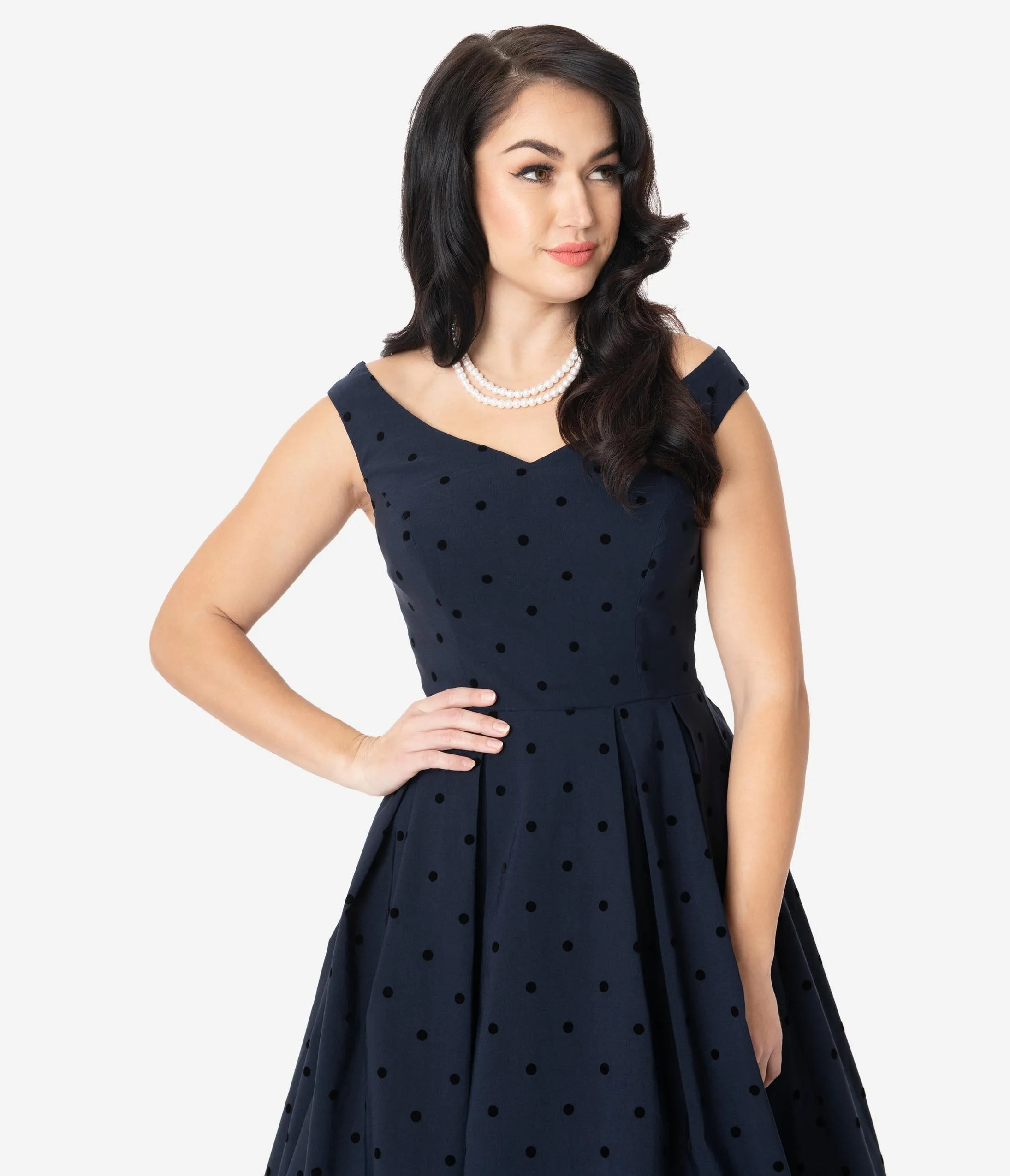 Collectif 1950s Navy Polka Dot Princess Liz Swing Dress