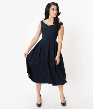 Collectif 1950s Navy Polka Dot Princess Liz Swing Dress