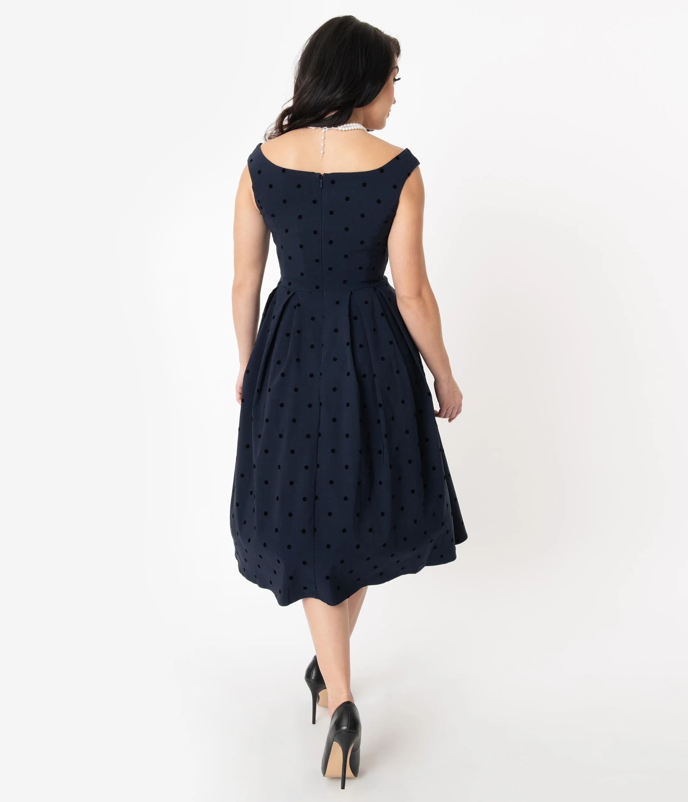 Collectif 1950s Navy Polka Dot Princess Liz Swing Dress