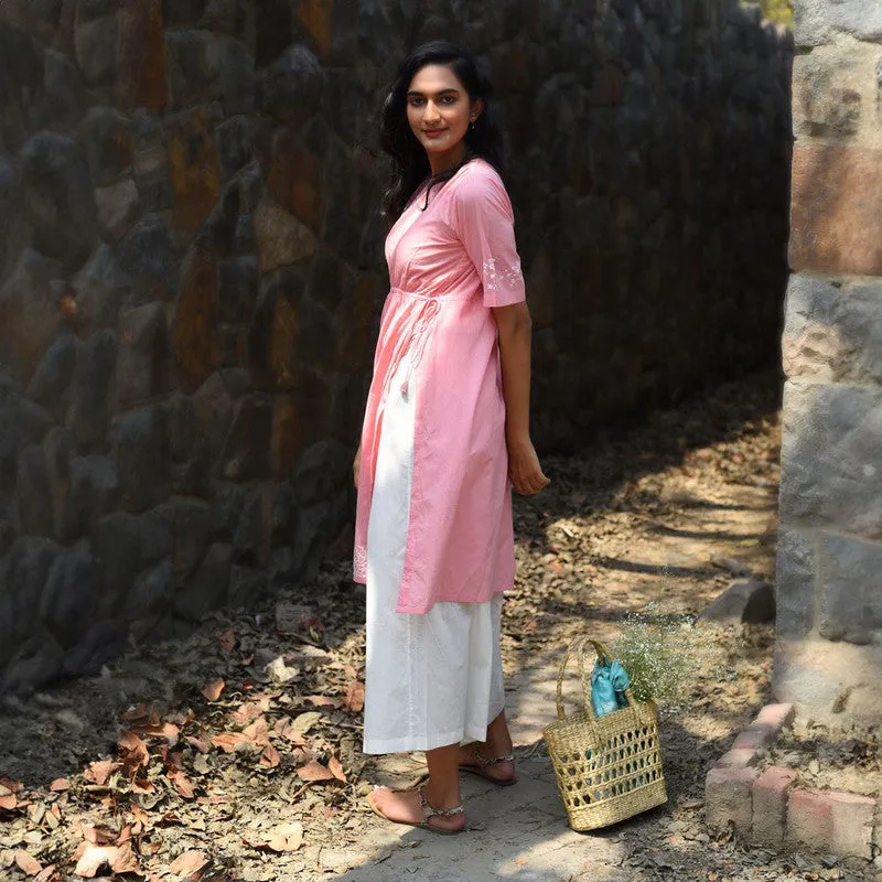 Cotton Pink Kurta for Women | Hand Embroidered