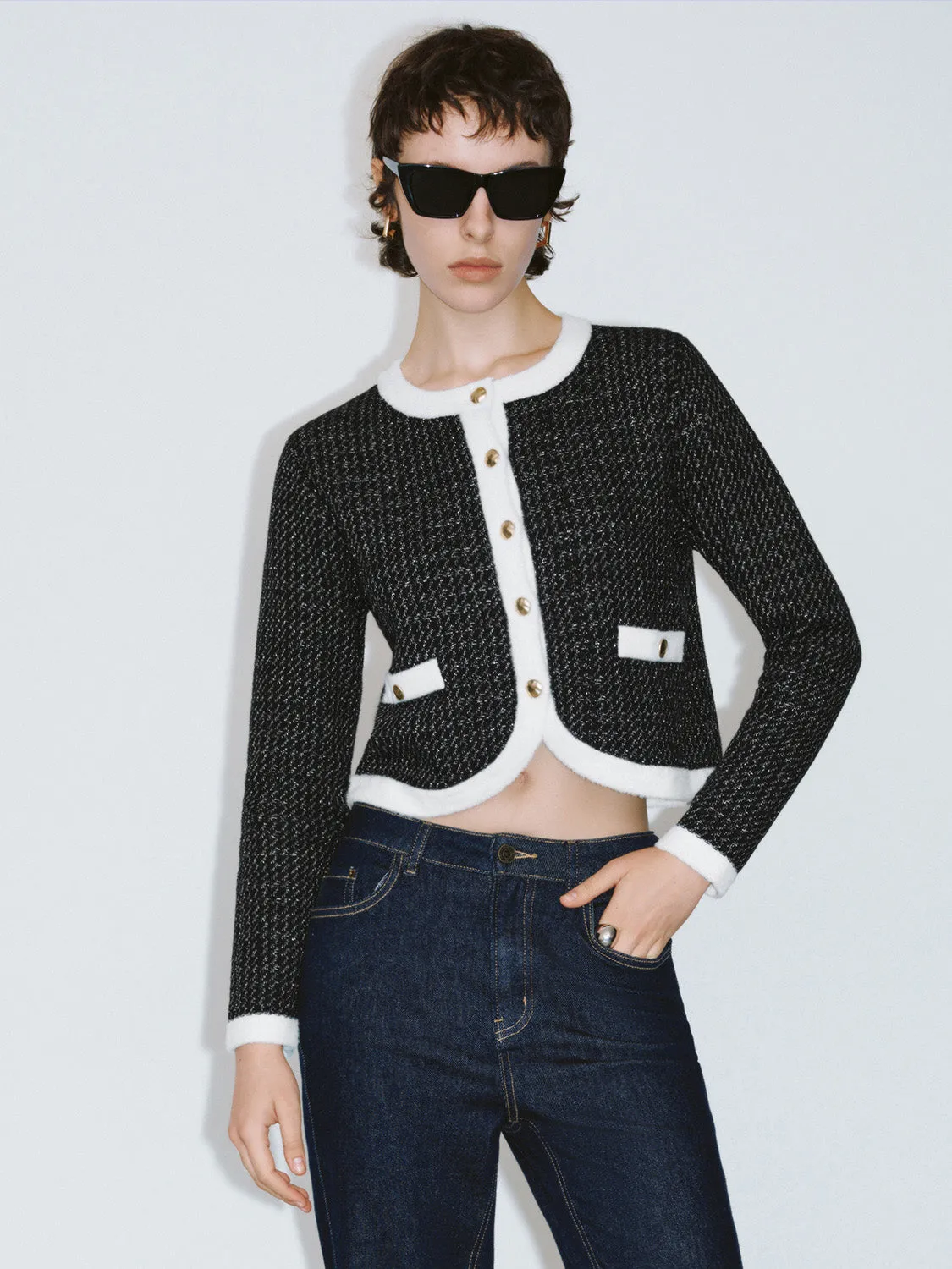 Crew Neck Knitted Cardigan