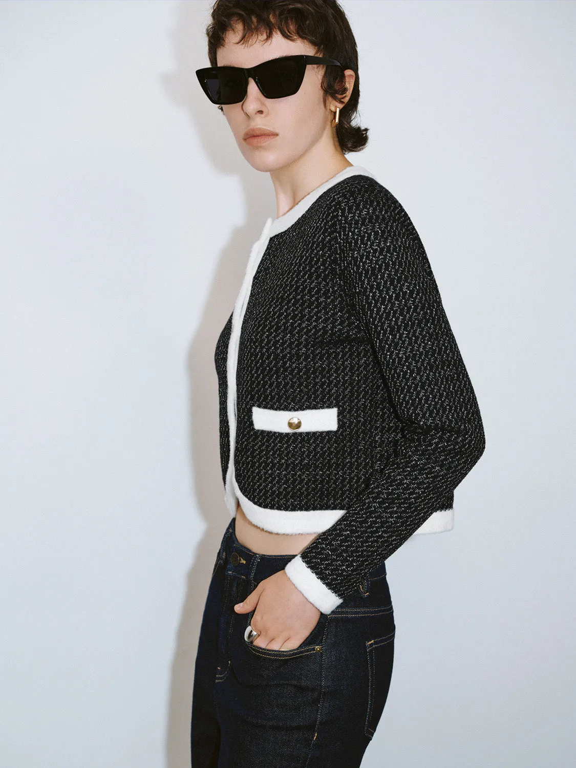 Crew Neck Knitted Cardigan