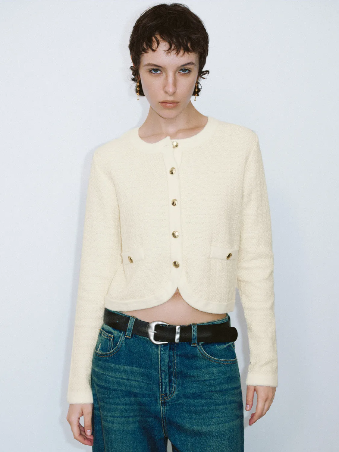 Crew Neck Knitted Cardigan