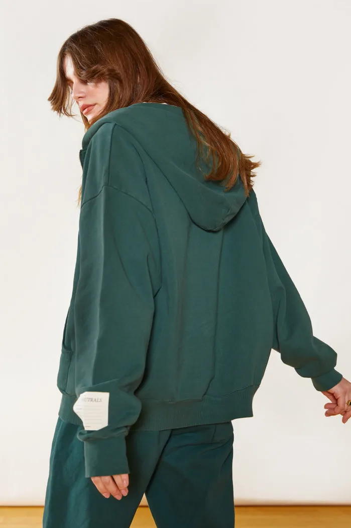 Dark Green Oversized Zip Through Hoodie