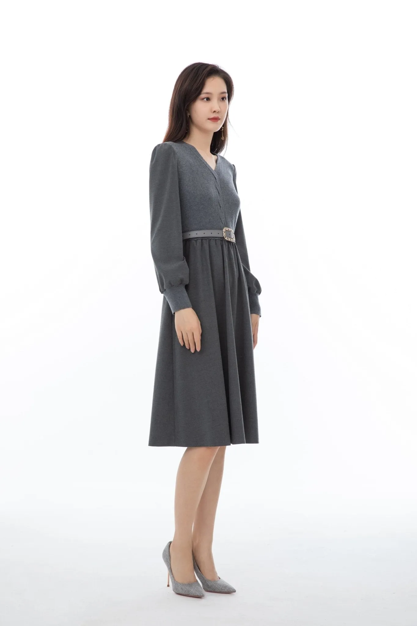 Dark Grey Knit Panel Dress