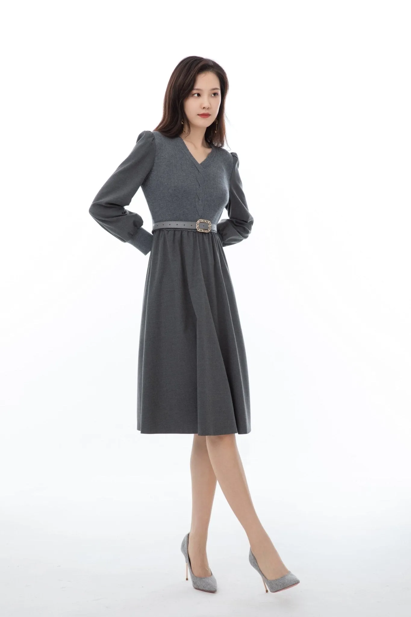 Dark Grey Knit Panel Dress