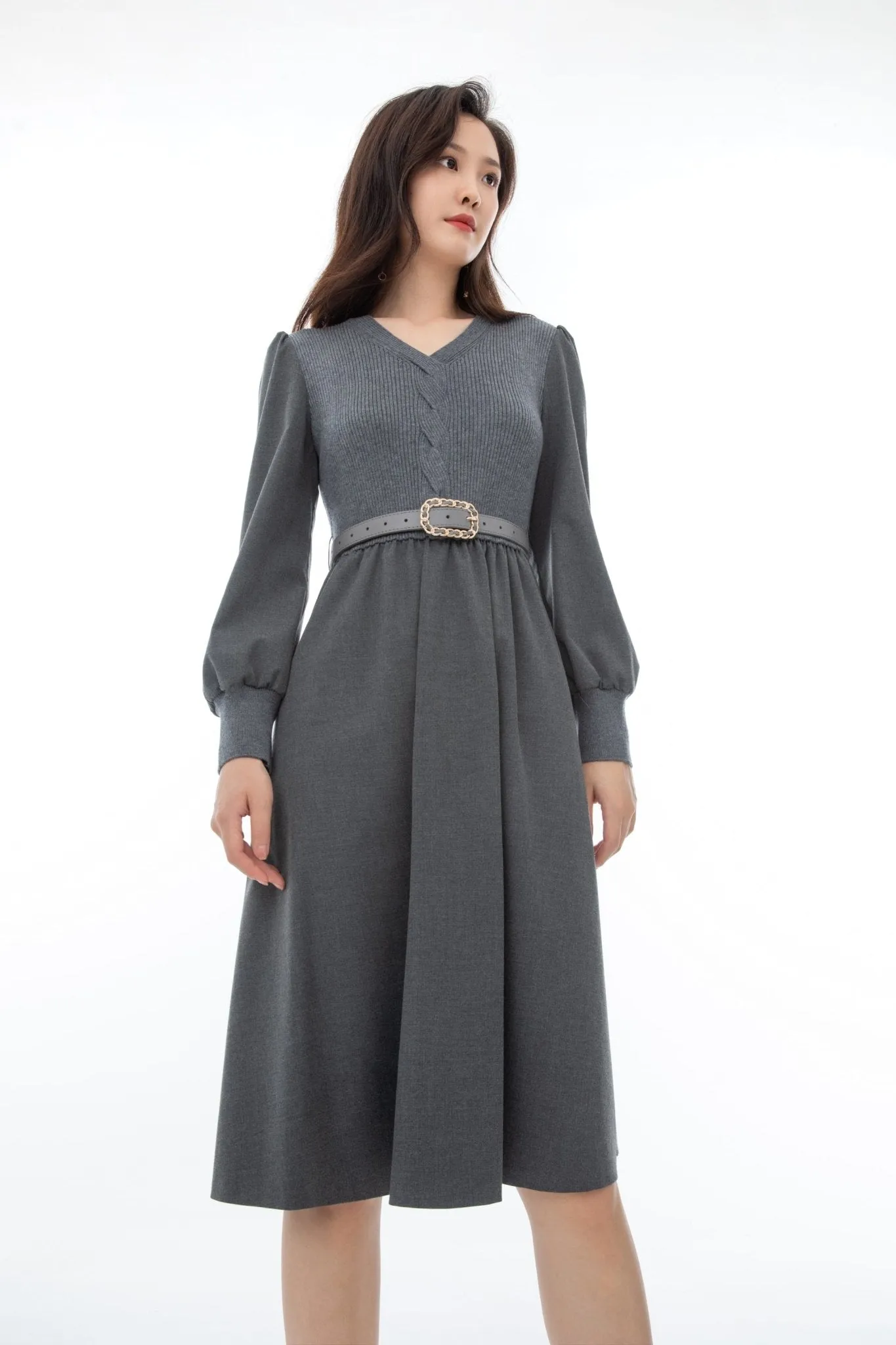 Dark Grey Knit Panel Dress