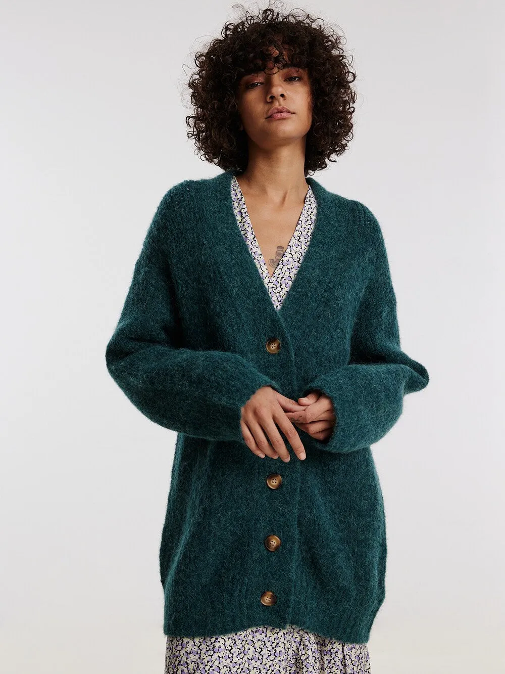 Edited knitted cardigan, dark green