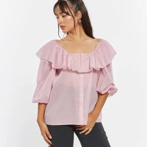 Emily Puff Sleeve Ruffle Collared Top