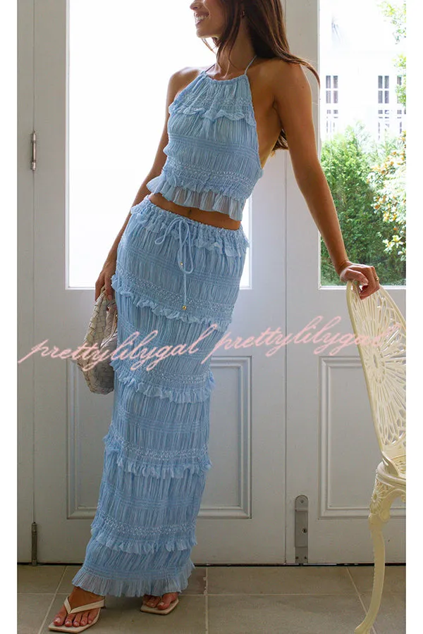 Feel Chic and Romantic Sequin Textured Material Drawstring Waist Tiered Maxi Skirt