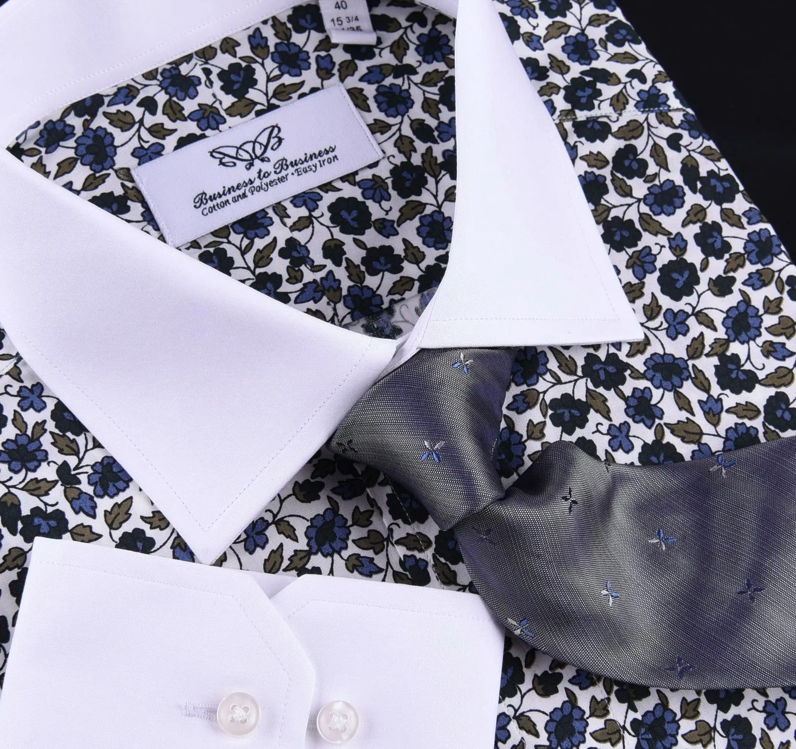 Floral Dress Shirt Formal Business or Casual Dress Shirt in Spread White Collar