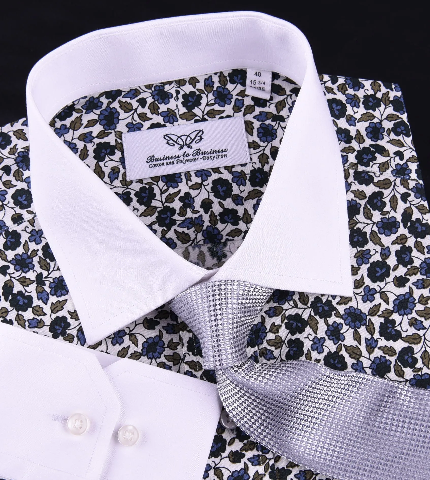 Floral Dress Shirt Formal Business or Casual Dress Shirt in Spread White Collar