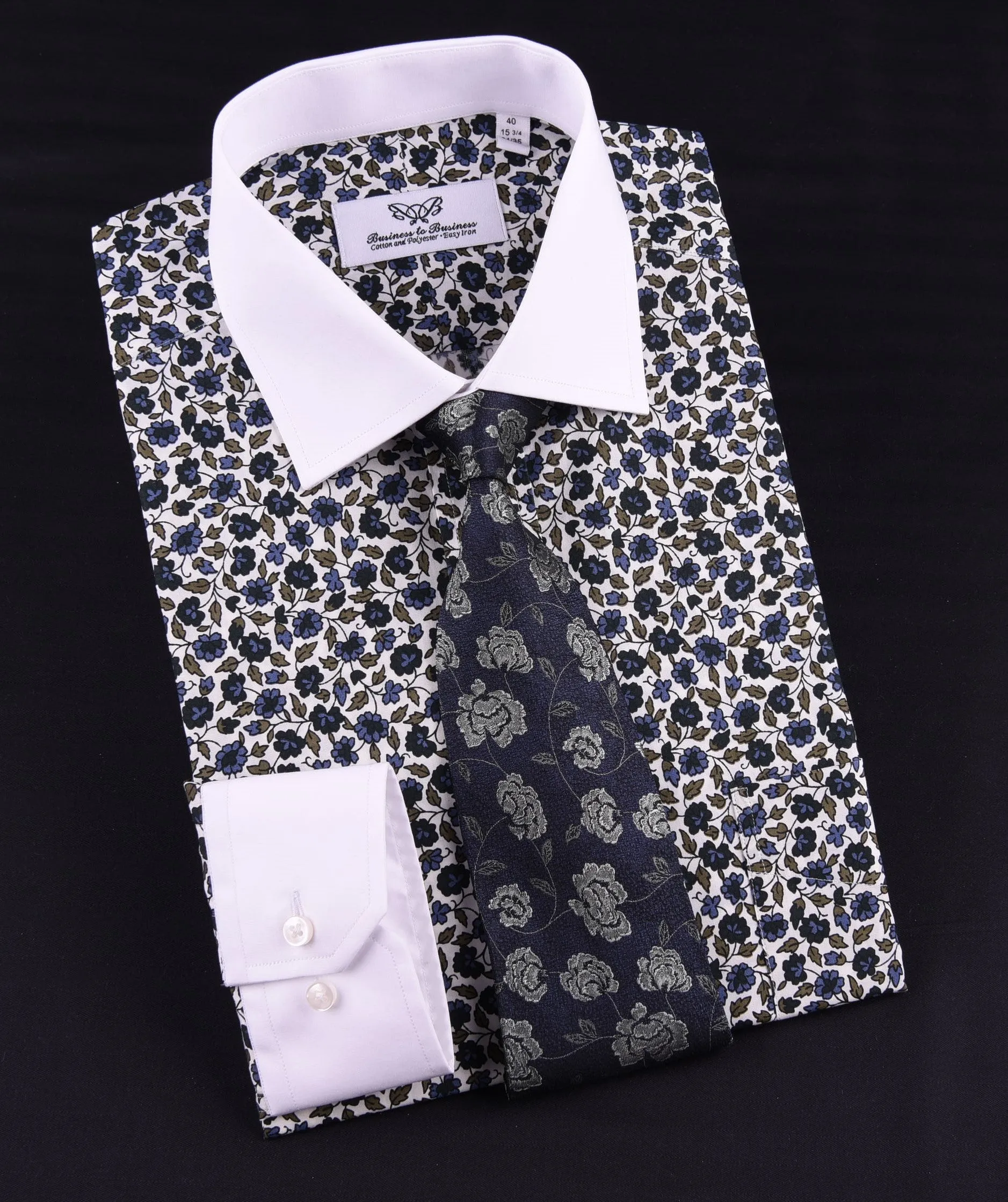 Floral Dress Shirt Formal Business or Casual Dress Shirt in Spread White Collar