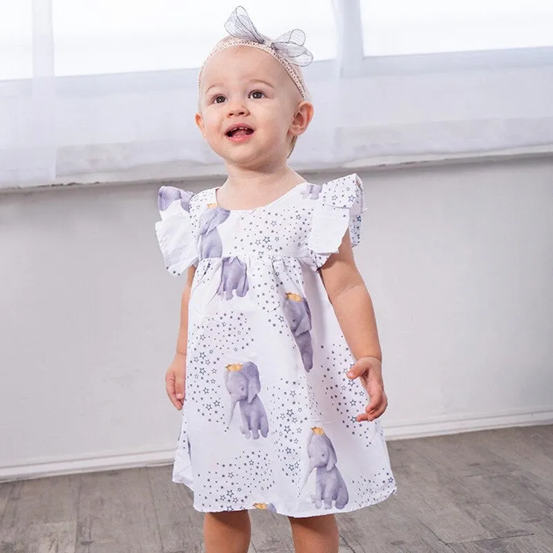 Girls Elephant Image Short Sleeve Dress