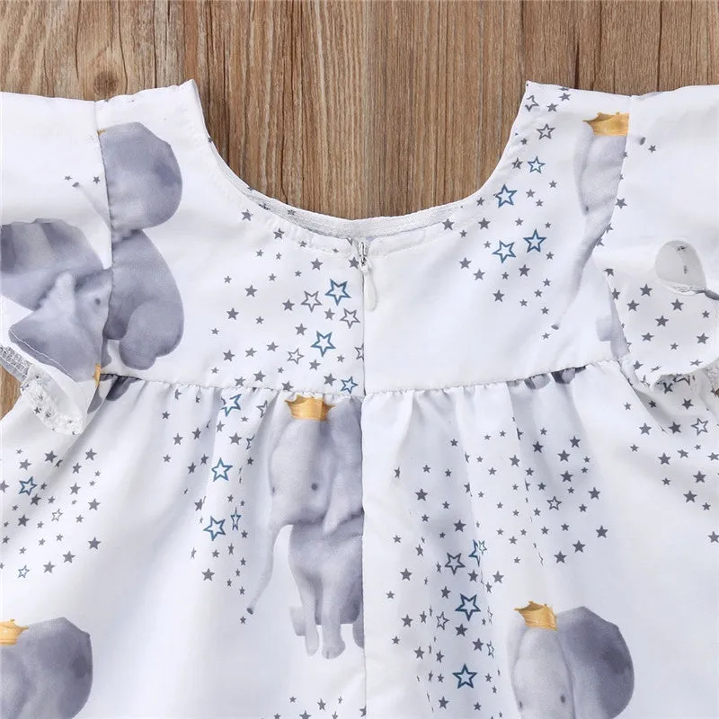 Girls Elephant Image Short Sleeve Dress