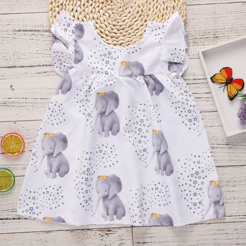 Girls Elephant Image Short Sleeve Dress