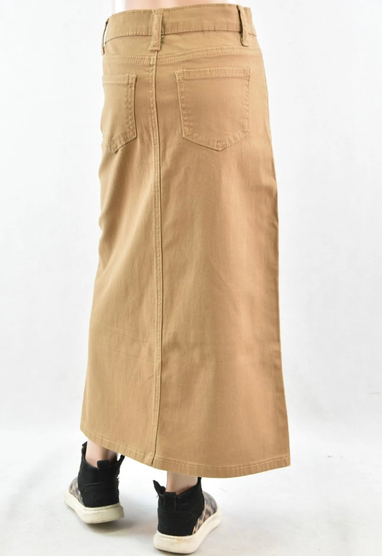 Girl's Khaki Twill Denim Modest Long Maxi Skirt