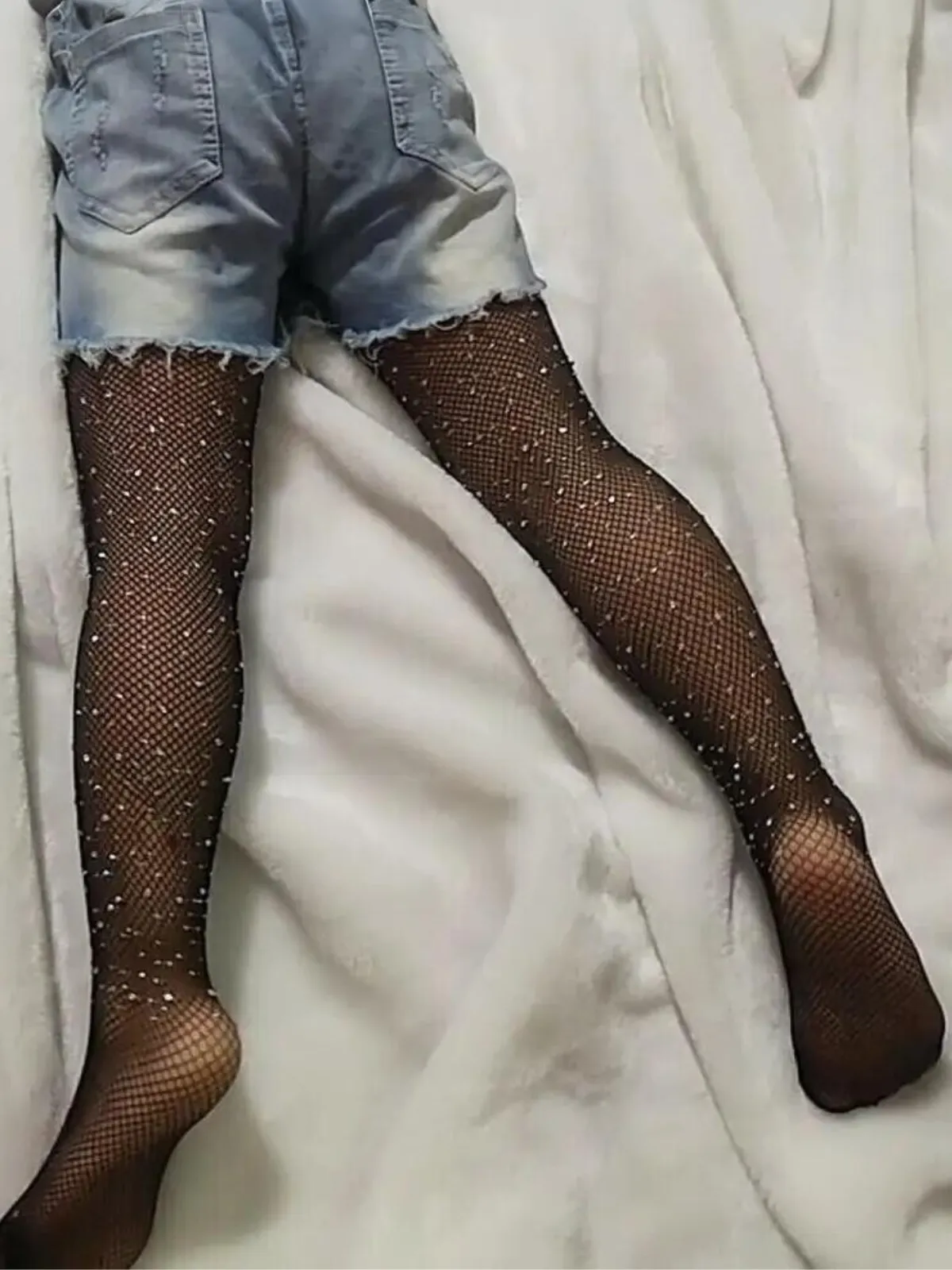 Girls Sassy Shimmer Rhinestone Fishnet Stockings