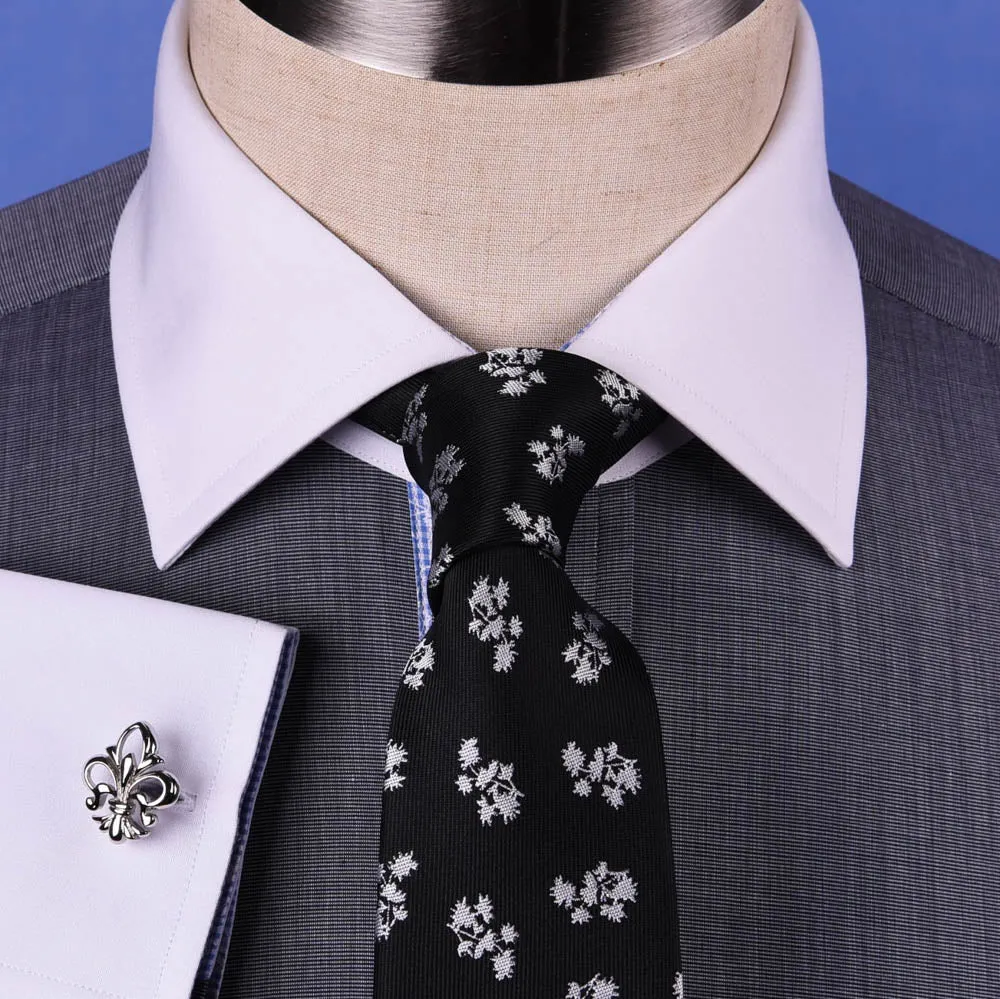 Gray Dress Shirt Men's Asphalt White Contrast French Cuff Grey Business Floral in French Cuffs