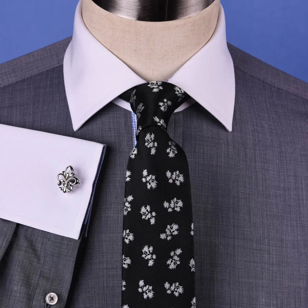 Gray Dress Shirt Men's Asphalt White Contrast French Cuff Grey Business Floral in French Cuffs