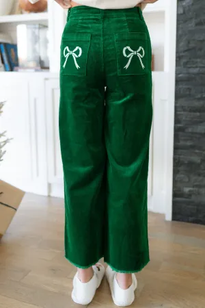 Green Corduroy Bow Pant