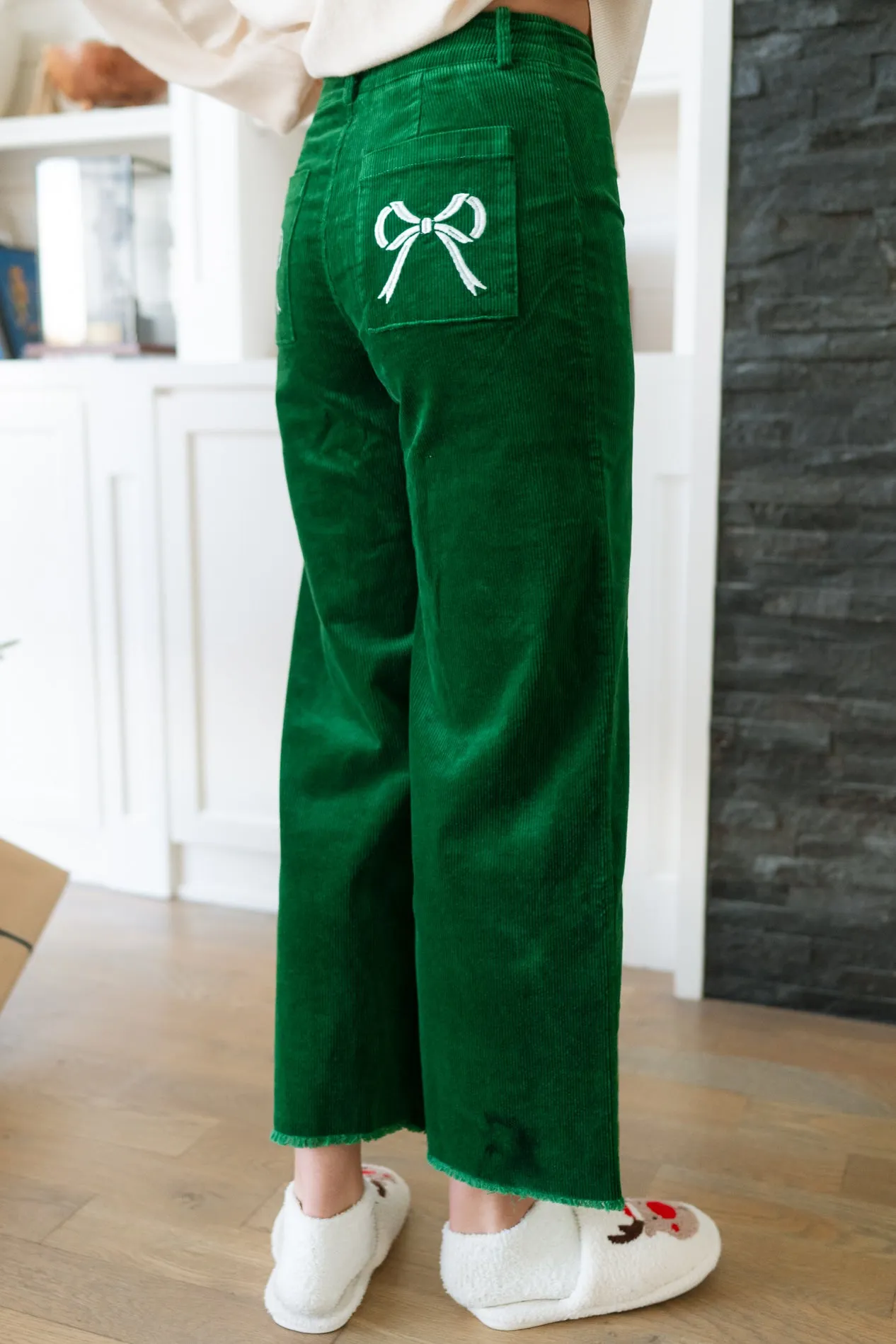 Green Corduroy Bow Pant