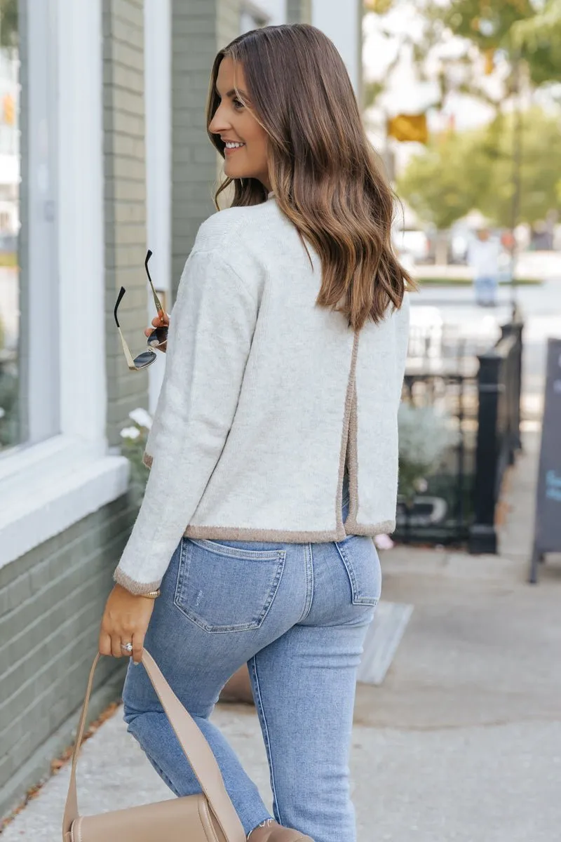 Grey Contrast Stitch Open Back Sweater - DOORBUSTER