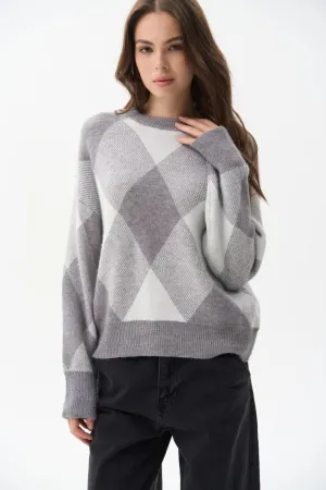 Grey Diamond Pattern Knit Sweater