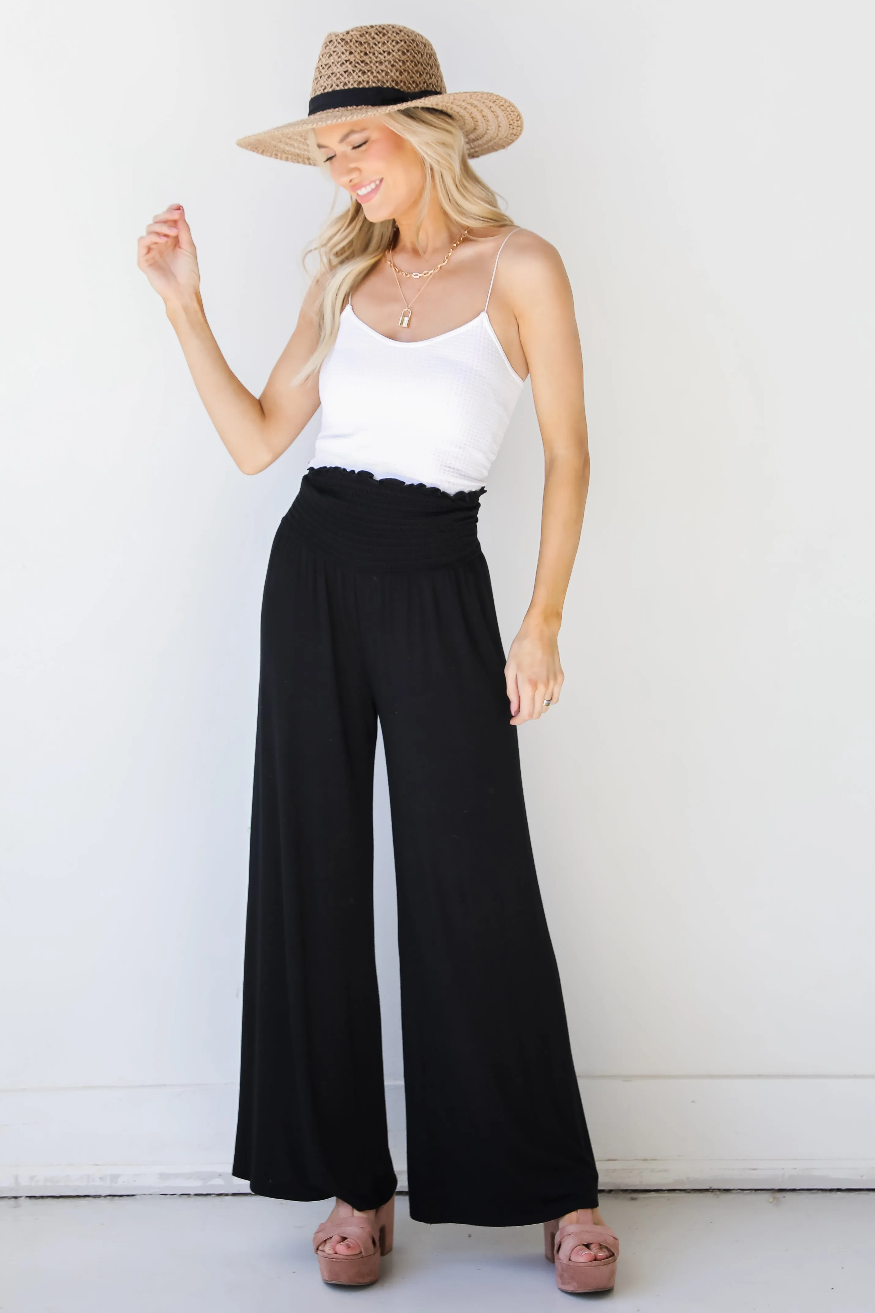 Here For You Smocked Wide Leg Pants