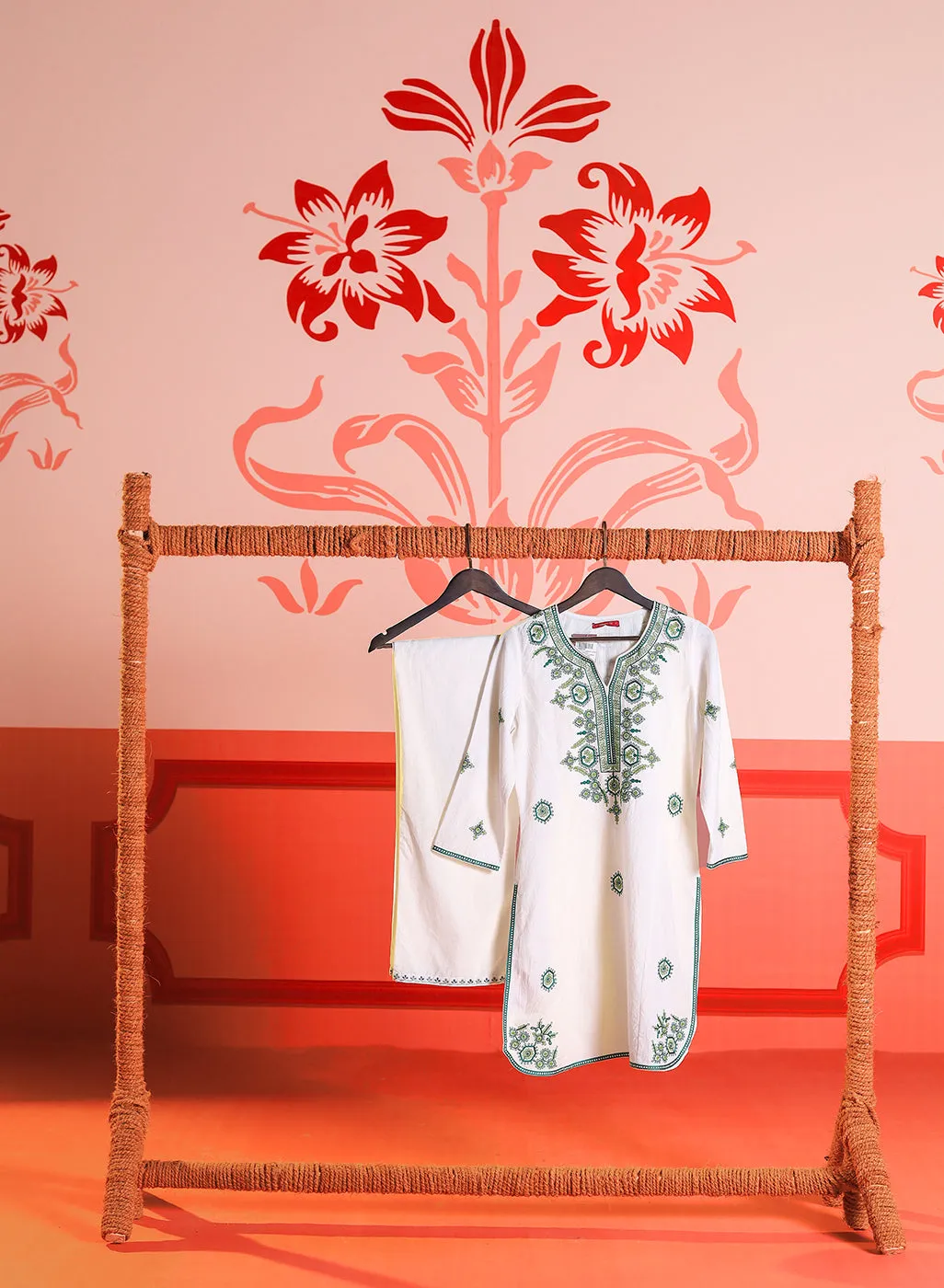 Jannat Ivory Embroidered Cotton Linen Designer Kurta Set