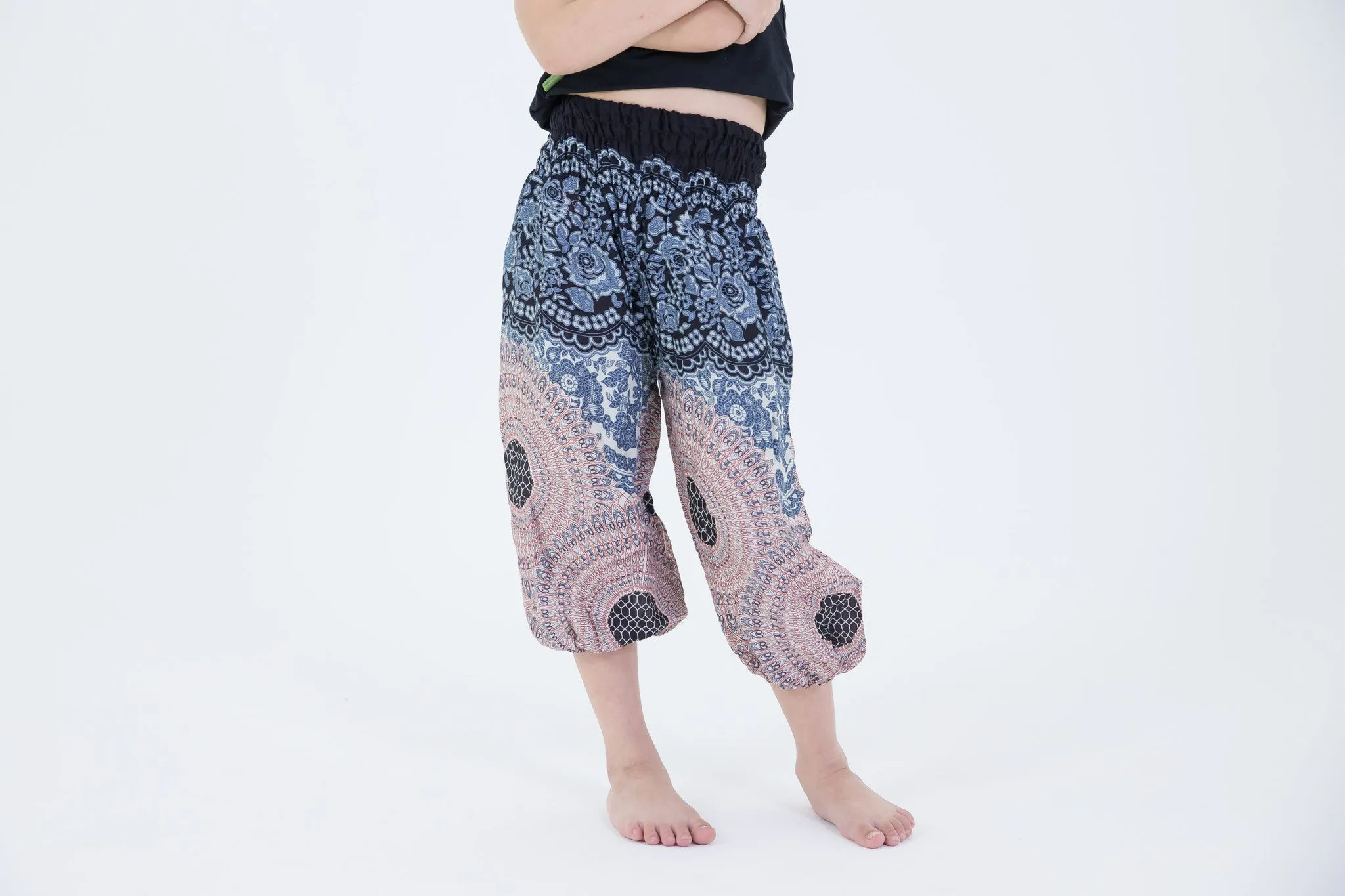 Kids Geometric Mandalas Harem Pants in Silver Gray