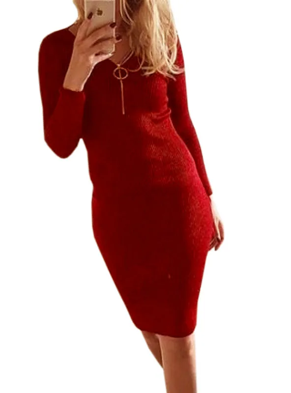 Knee-Length Sheath Dress Female Bodycon Warm Dresses