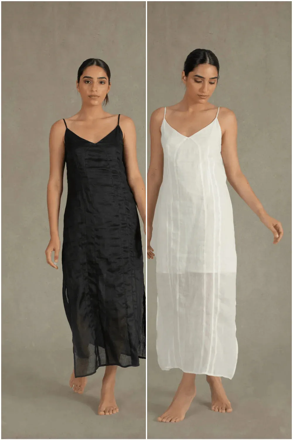 Léa Ramie Linen Slip Dress White & Black