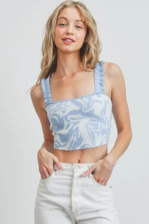 Light Blue/White Pleated And Ruffled Strap Crop Top