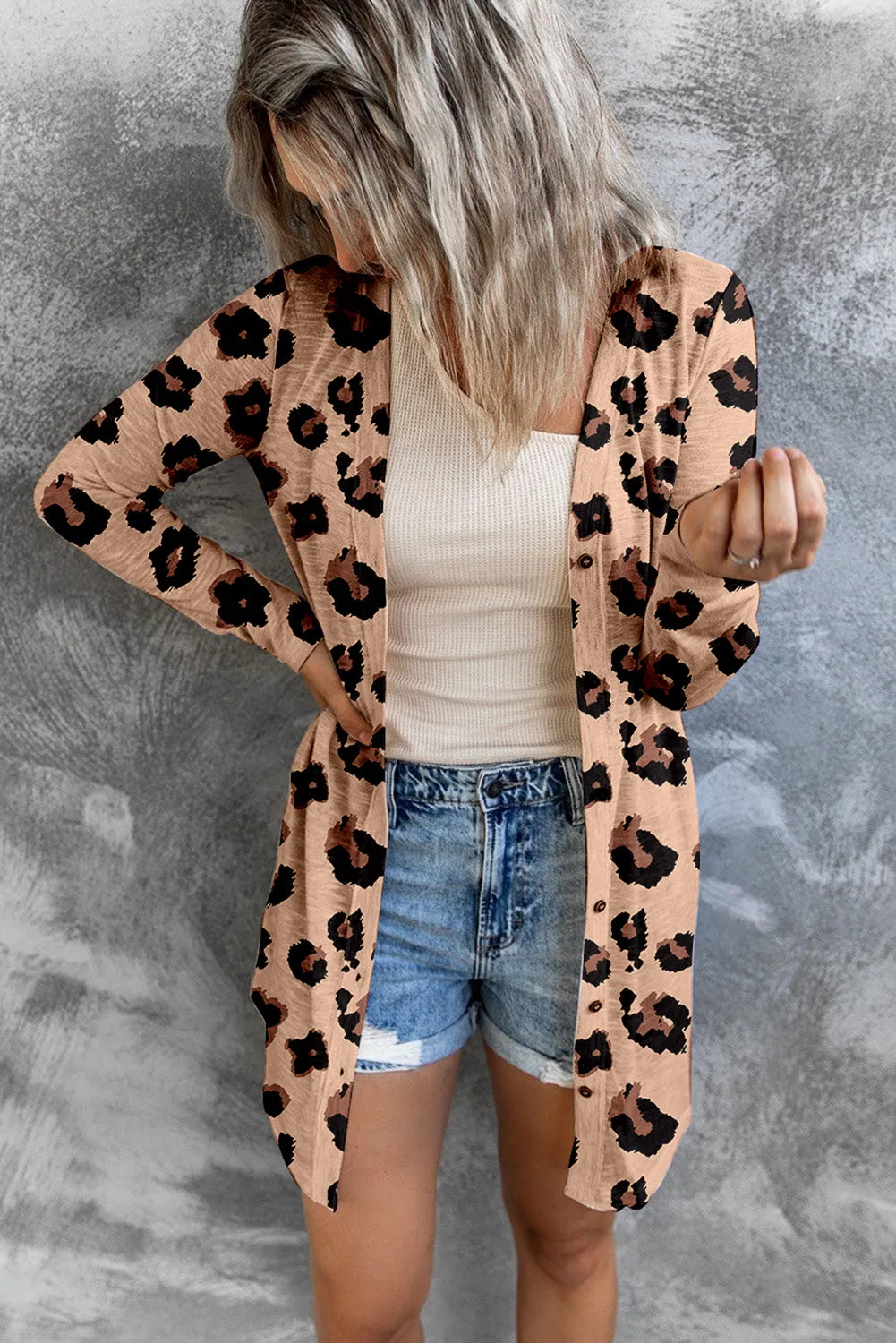 Lightweight Button Up Cardigan - Leopard