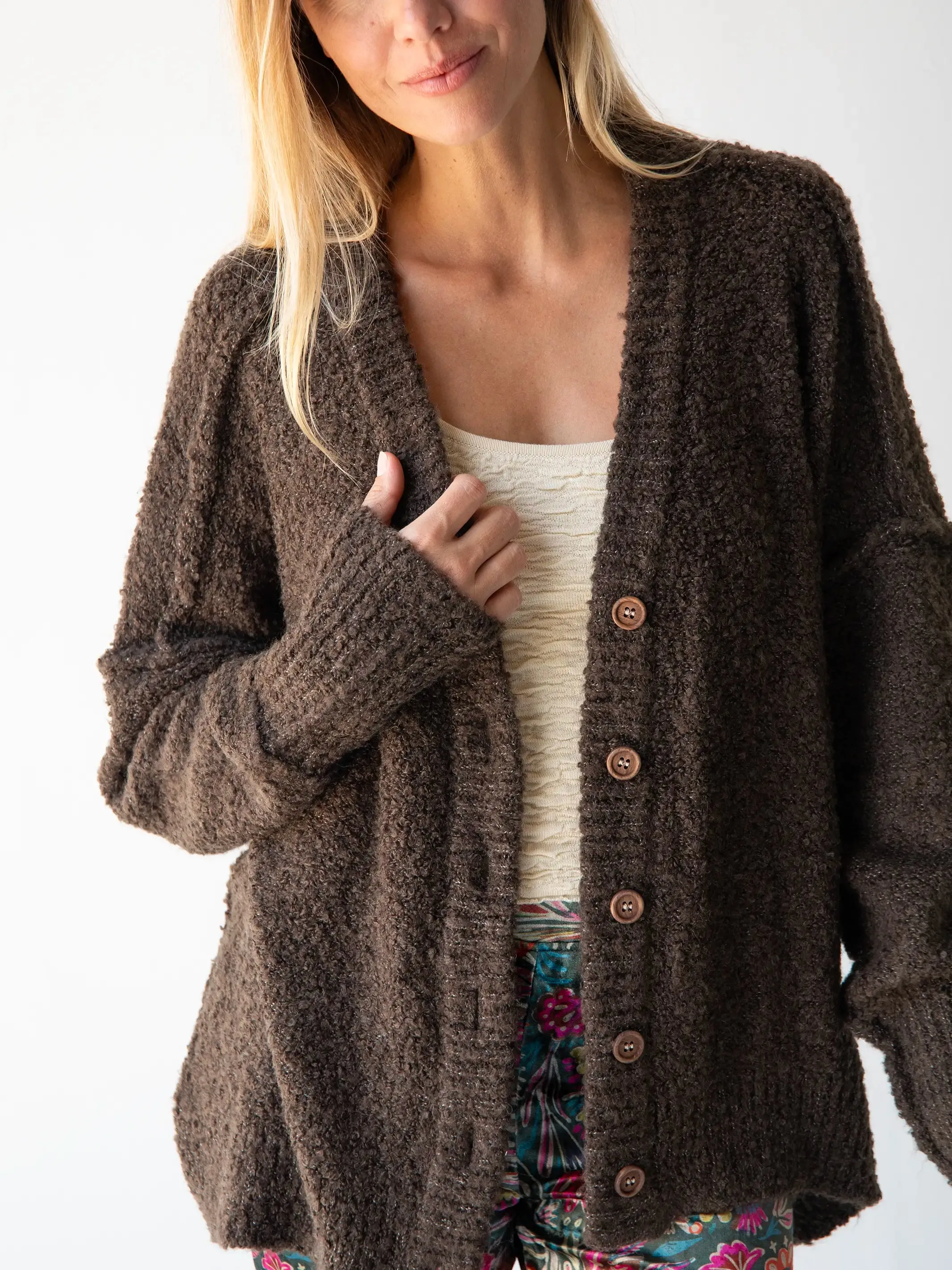 Like-A-Hug Boucle Cardigan Sweater - Brown