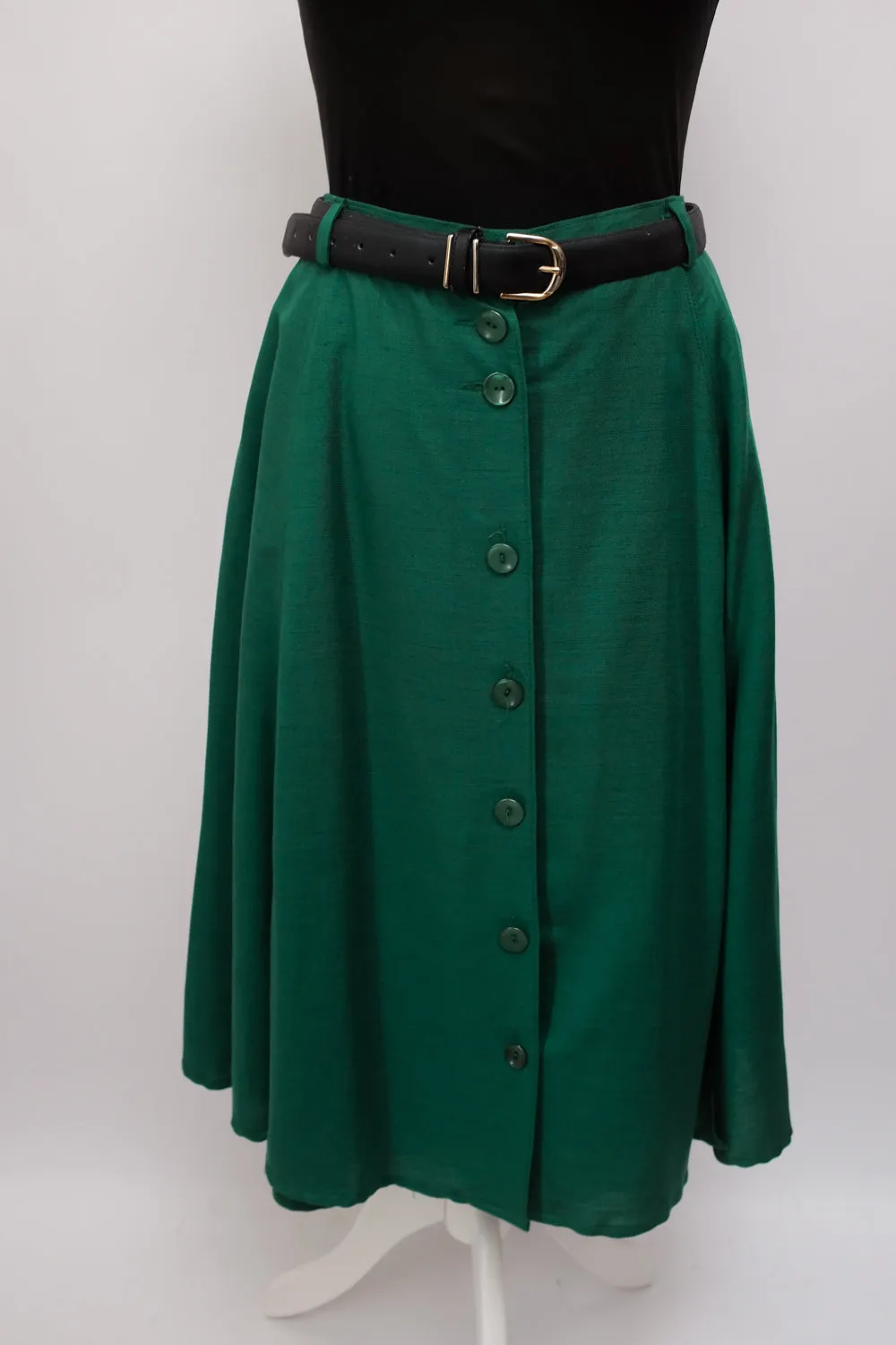 LINEN VISCOSE GREEN VINTAGE SKIRT